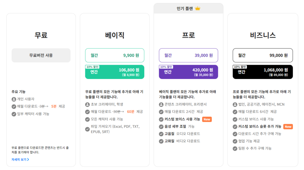 타입캐스트 플랜 가격