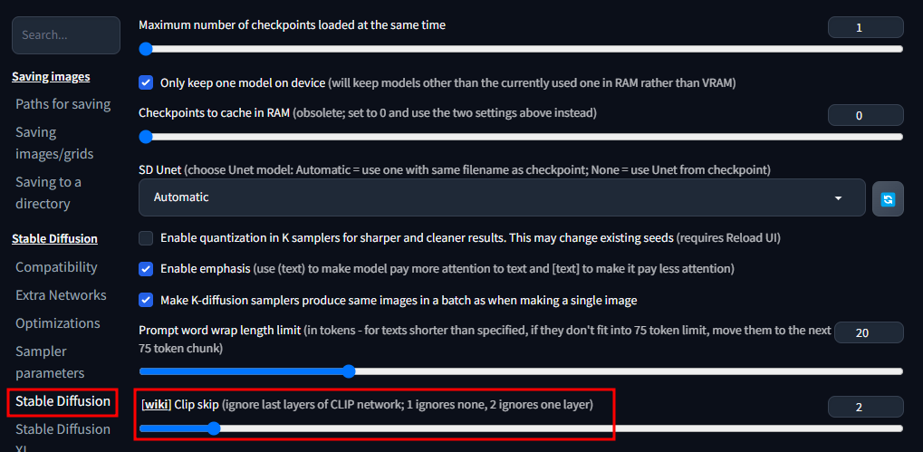 스테이블 디퓨전 클립스킵(CLIP skip) 설정 방법